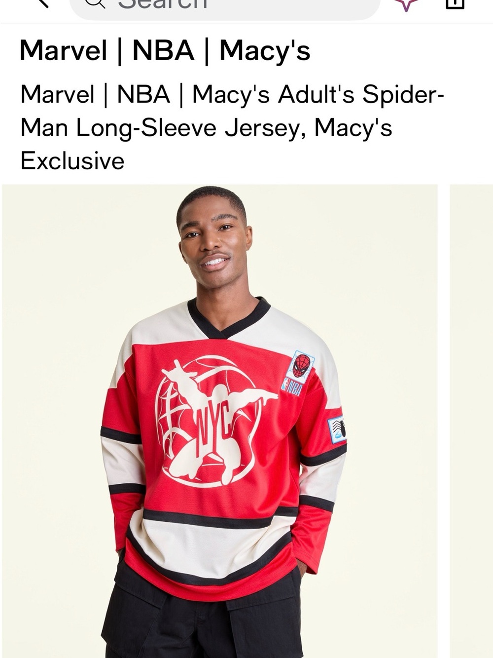 Marvel Spider-Man NYC Red and White Long-Sleeve Jersey